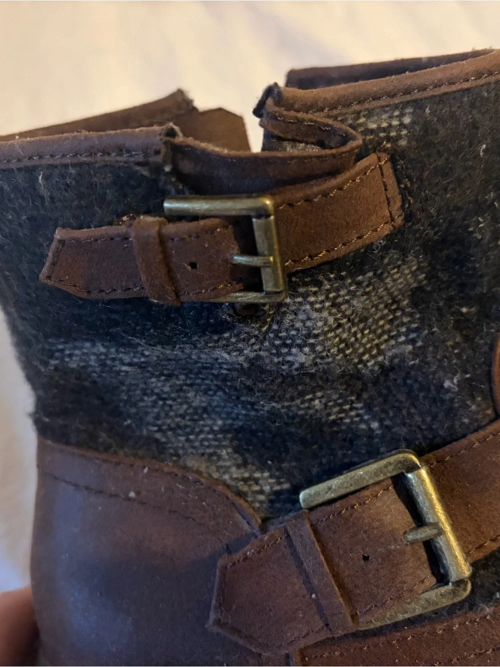 White Mountain Brown Leather & Gray Knit Ankle Boots